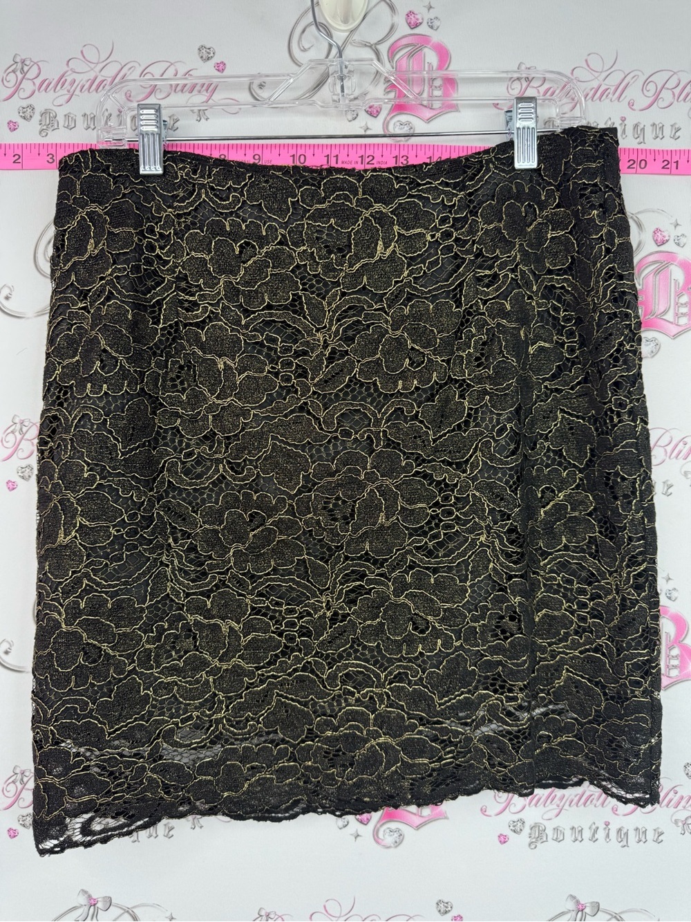 J Jess skirt Lacie floral Lace Overlay Mini Skirt in Black and Gold
